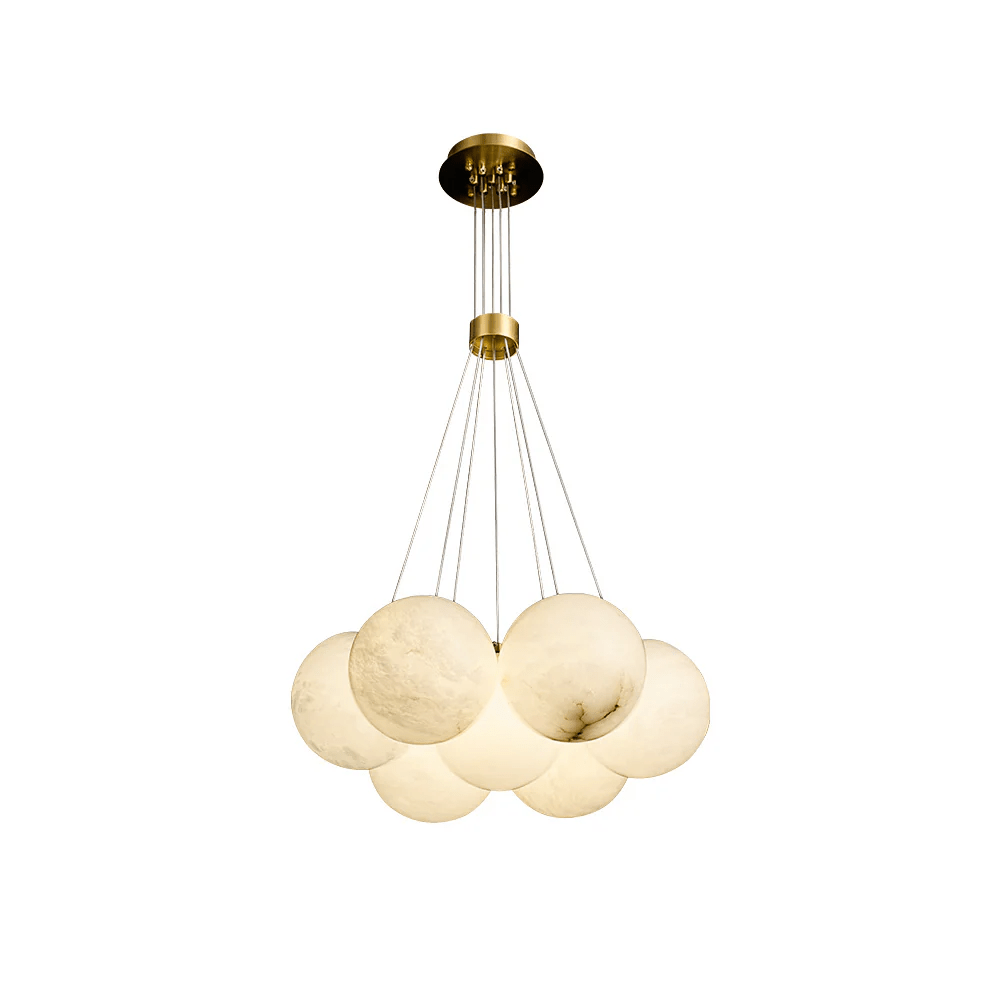 Alabaster Balls Chandelier — Curved Stone Globe Ceiling Light for Living Room