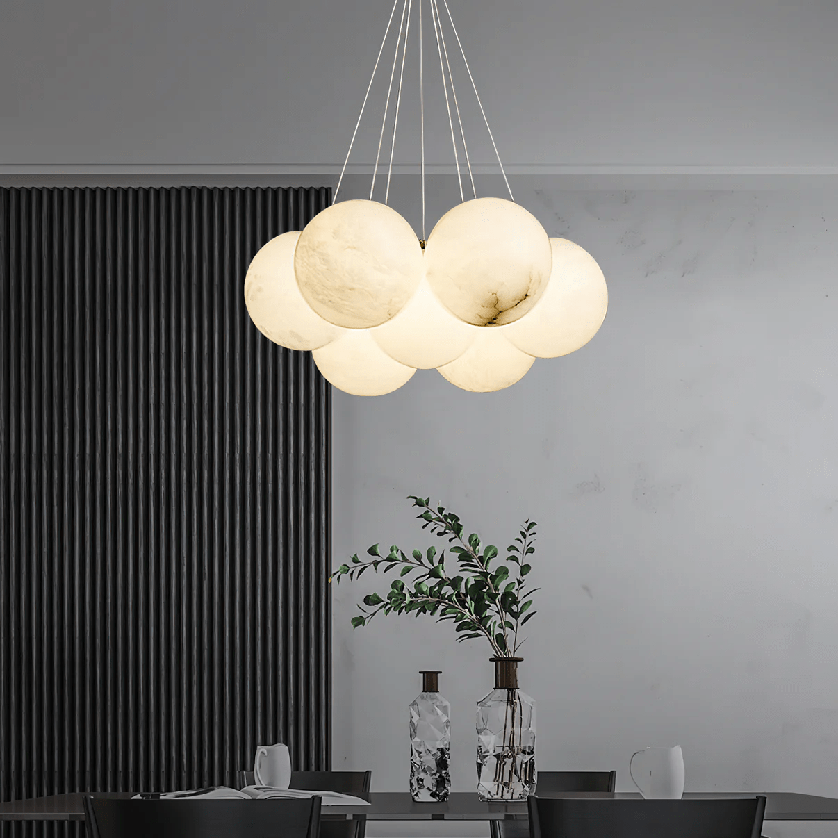 Alabaster Balls Chandelier — Curved Stone Globe Ceiling Light for Living Room