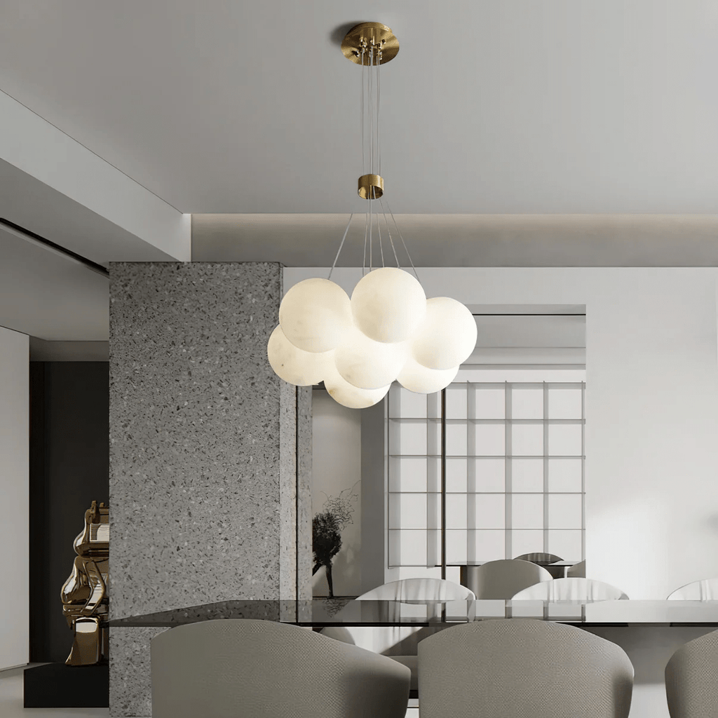 Alabaster Balls Chandelier — Curved Stone Globe Ceiling Light for Living Room