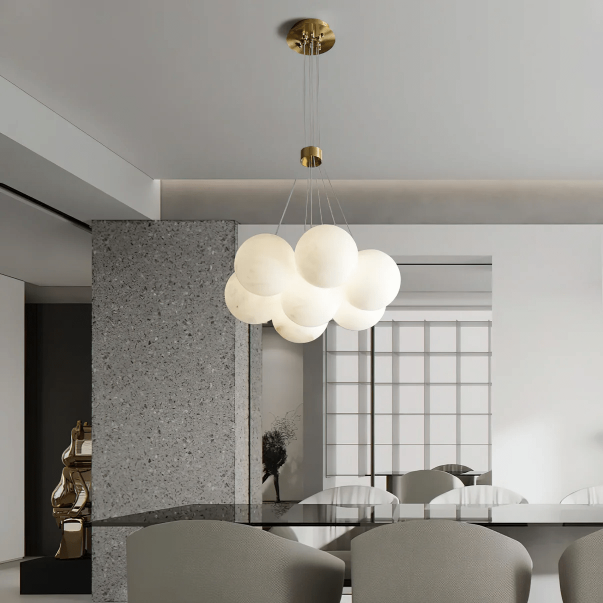 Alabaster Balls Chandelier — Curved Stone Globe Ceiling Light for Living Room