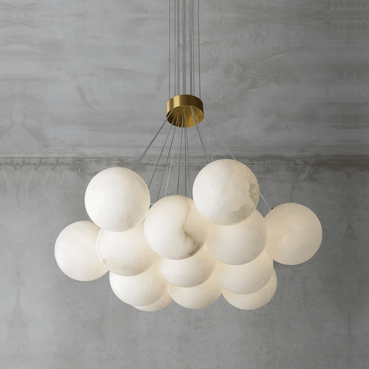 Alabaster Balls Chandelier — Curved Stone Globe Ceiling Light for Living Room