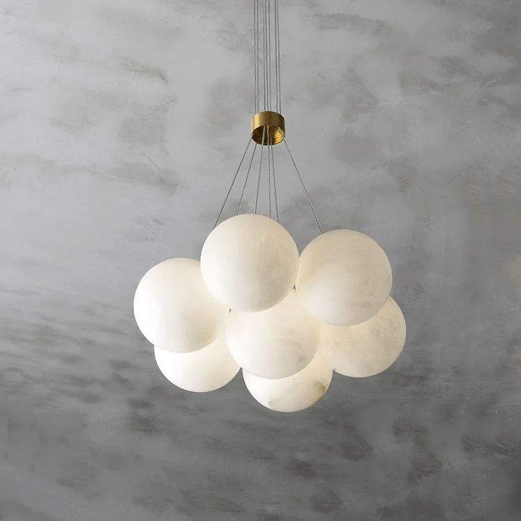 Alabaster Balls Chandelier — Curved Stone Globe Ceiling Light for Living Room