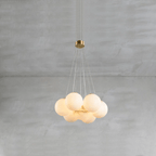 Alabaster Balls Chandelier — Curved Stone Globe Ceiling Light for Living Room