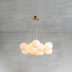 Alabaster Balls Chandelier — Curved Stone Globe Ceiling Light for Living Room