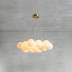 Alabaster Balls Chandelier — Curved Stone Globe Ceiling Light for Living Room