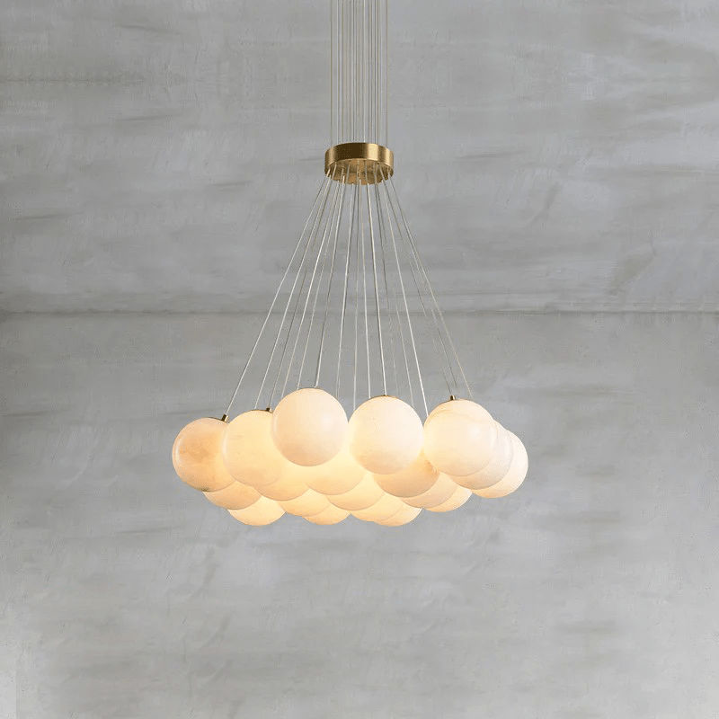 Alabaster Balls Chandelier — Curved Stone Globe Ceiling Light for Living Room