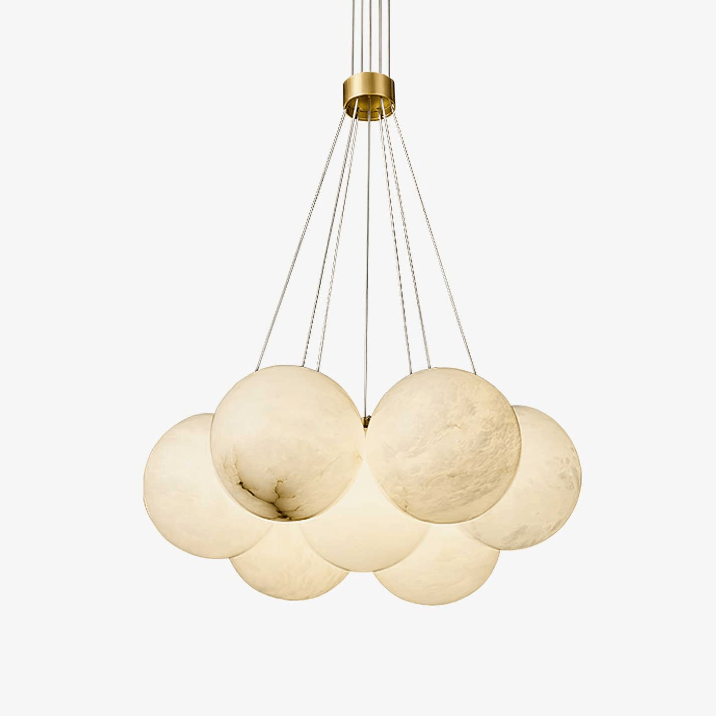 Alabaster Balls Chandelier — Curved Stone Globe Ceiling Light for Living Room
