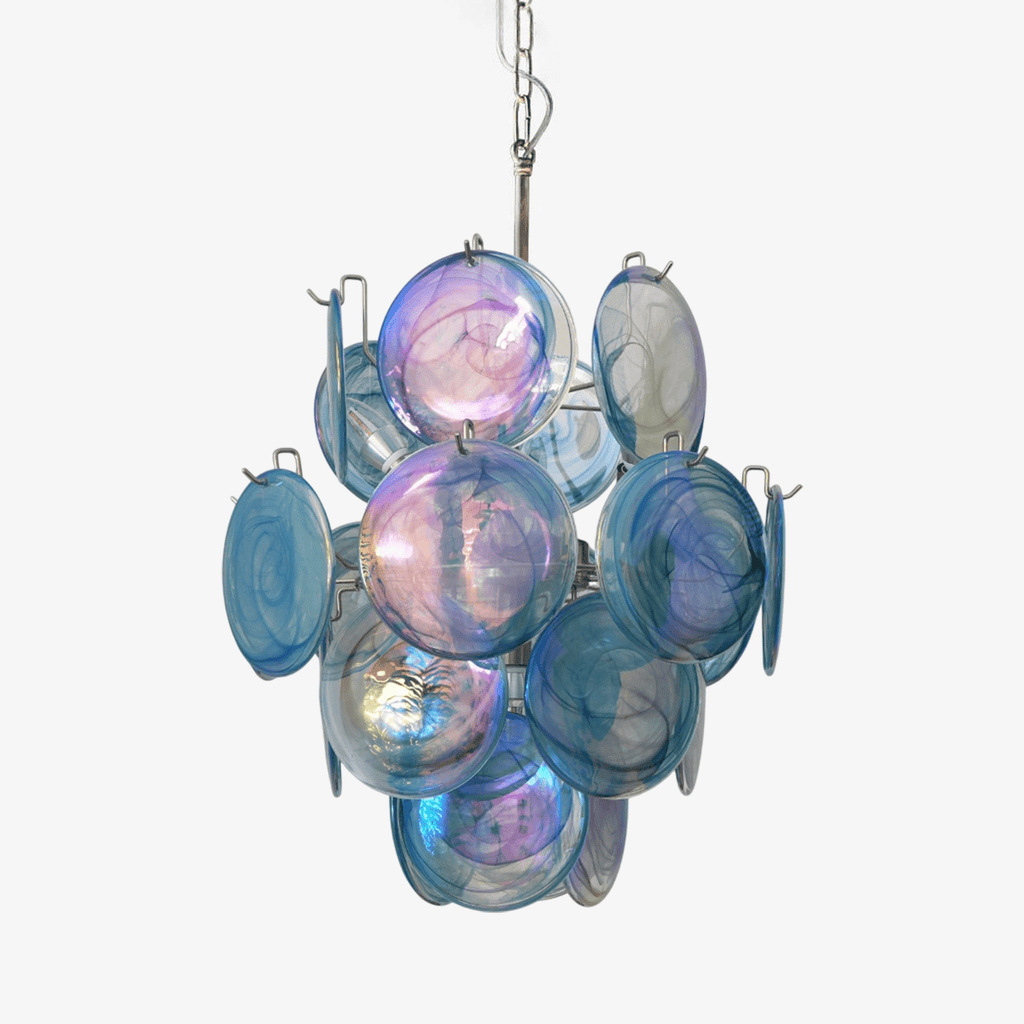 Blue Disc Glass Chandelier — Stacked Glass Disc Ceiling Light for Living Room