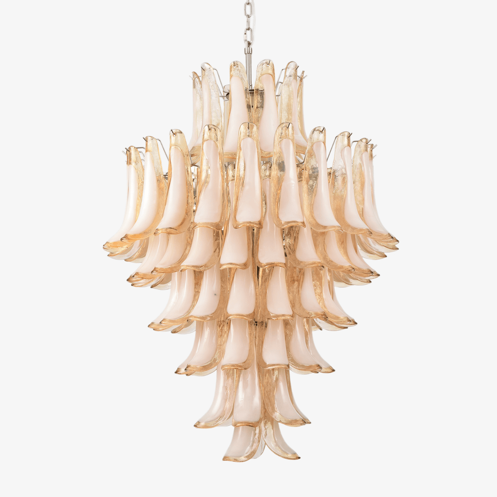 Amber Cloud Glass Petals Chandelier — Cluster Petal Ceiling Light for Stairwell