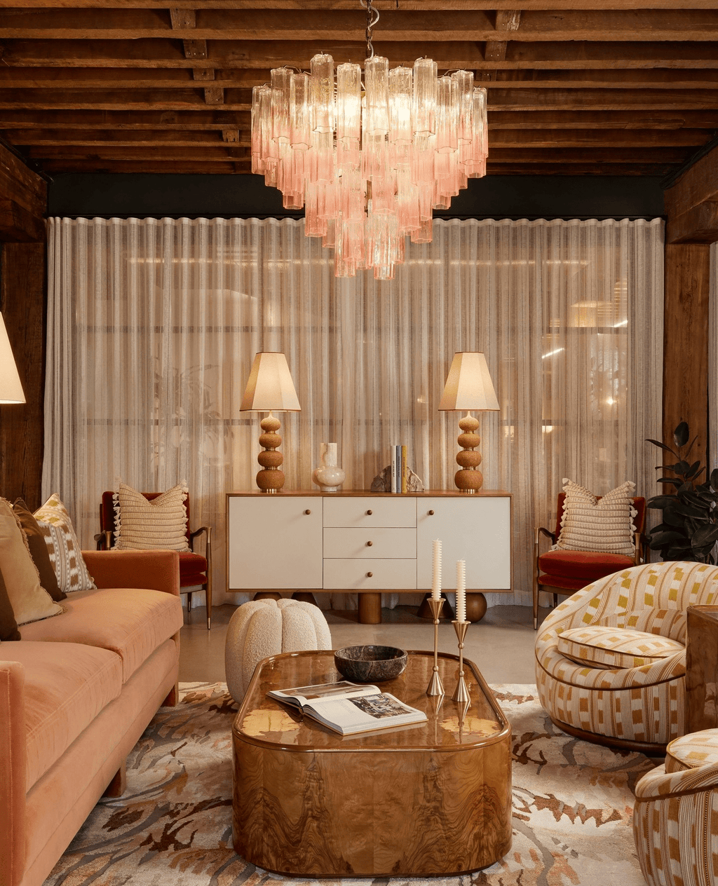 Chiara Chandelier — Pink Murano-Style Glass Ceiling Light for Dining Room