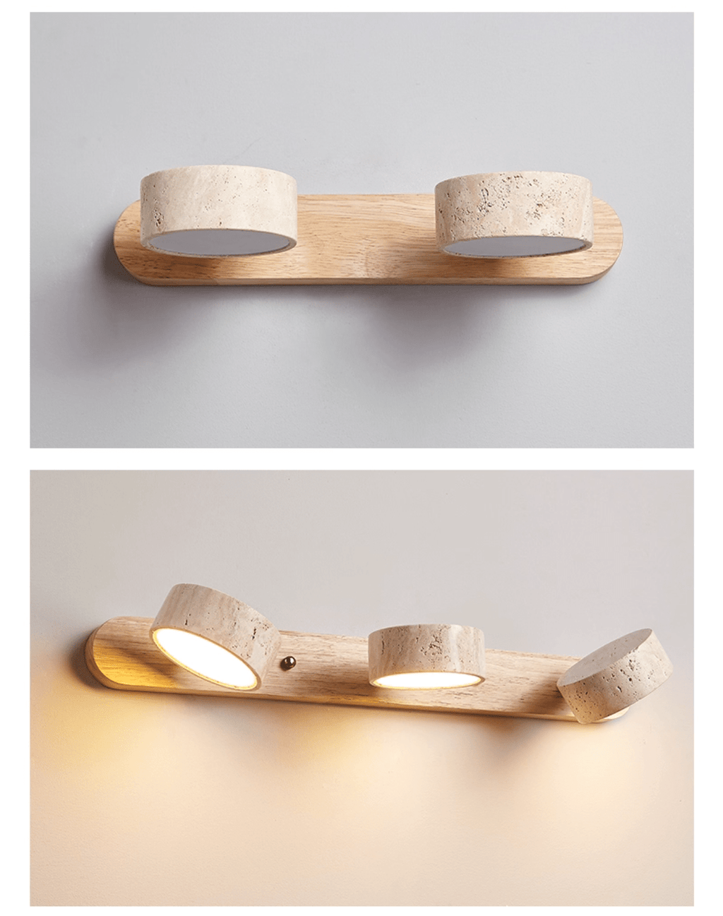 Travertine Duo Wall Light — Natural Stone & Wood Wall Sconce for Bedroom