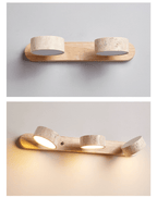 Travertine Duo Wall Light — Natural Stone & Wood Wall Sconce for Bedroom