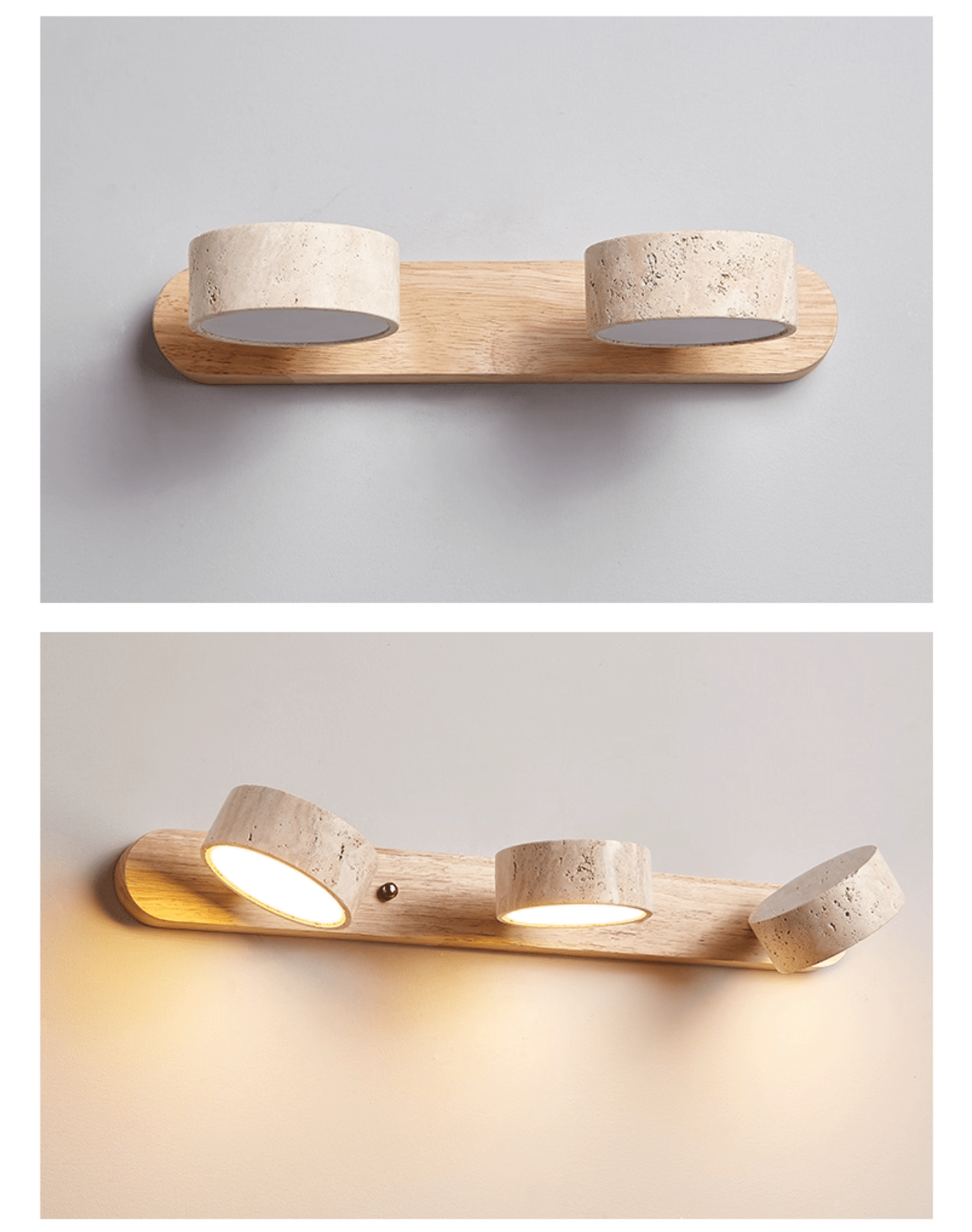 Travertine Duo Wall Light — Natural Stone & Wood Wall Sconce for Bedroom