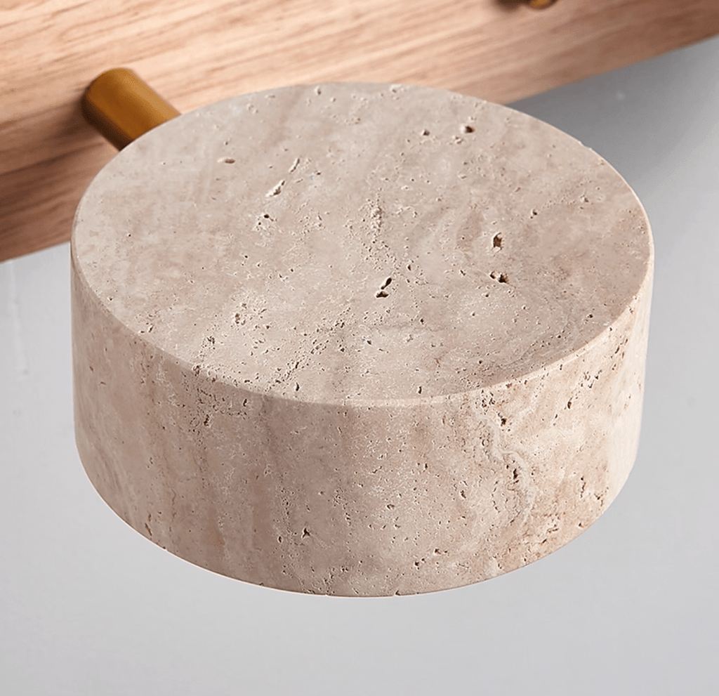 Travertine Duo Wall Light — Natural Stone & Wood Wall Sconce for Bedroom
