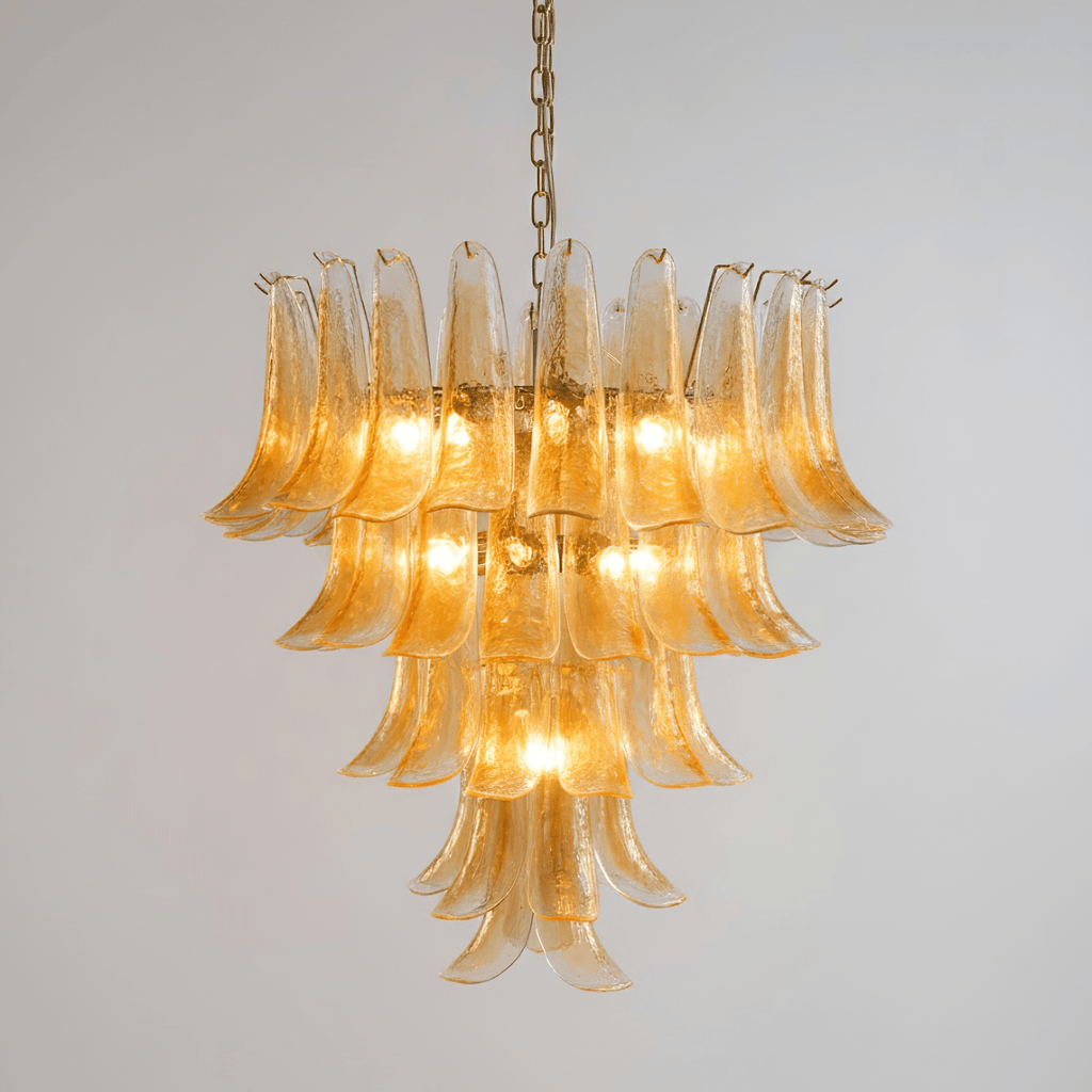 Amber Glass Petals Chandelier — Layered Petal Ceiling Light for Dining Room