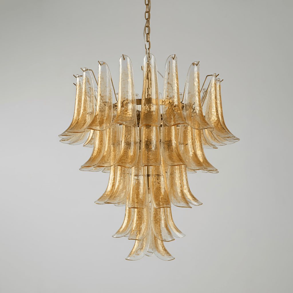 Amber Glass Petals Chandelier — Layered Petal Ceiling Light for Dining Room
