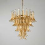 Amber Glass Petals Chandelier — Layered Petal Ceiling Light for Dining Room