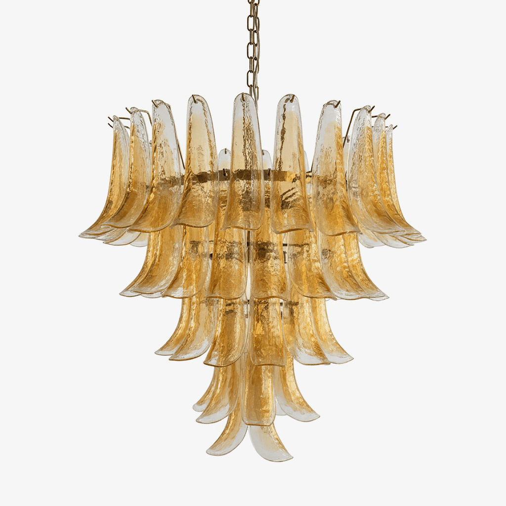 Amber Glass Petals Chandelier — Layered Petal Ceiling Light for Dining Room