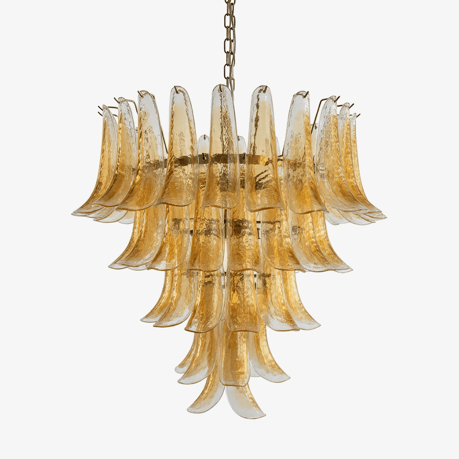 Amber Glass Petals Chandelier — Layered Petal Ceiling Light for Dining Room