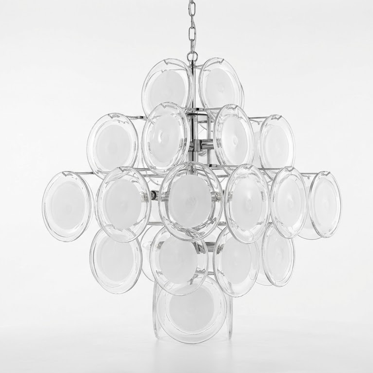 Disc White Glass Chandelier — Stacked White Glass Disc Light for Living Room