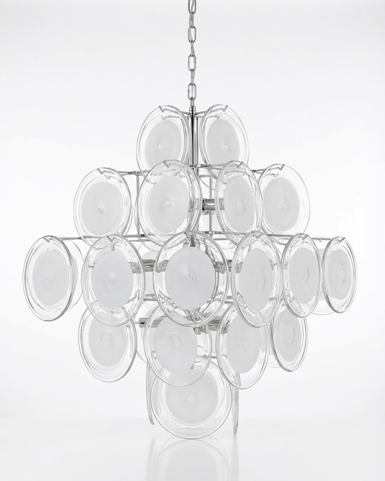 Disc White Glass Chandelier — Stacked White Glass Disc Light for Living Room