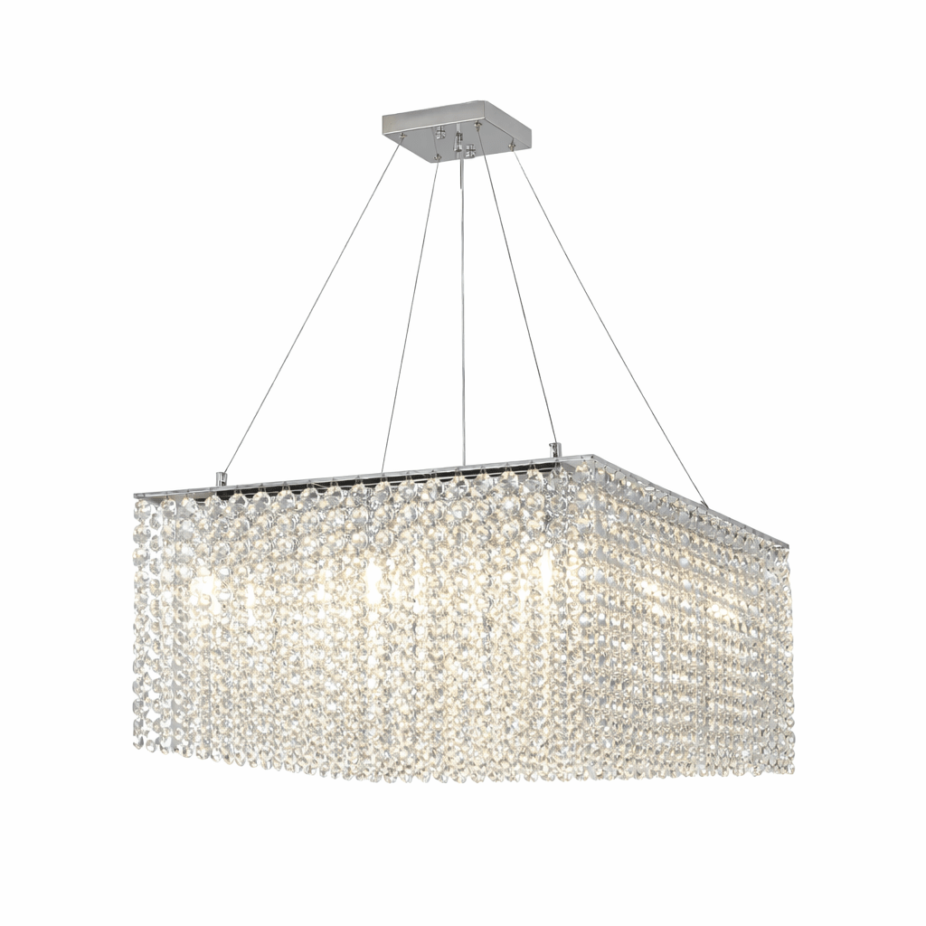 Crystal Frame Chandelier — Rectangular Crystal Ceiling Light for Dining Room
