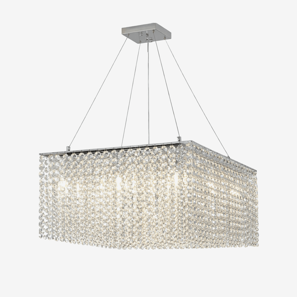 Crystal Frame Chandelier — Rectangular Crystal Ceiling Light for Dining Room