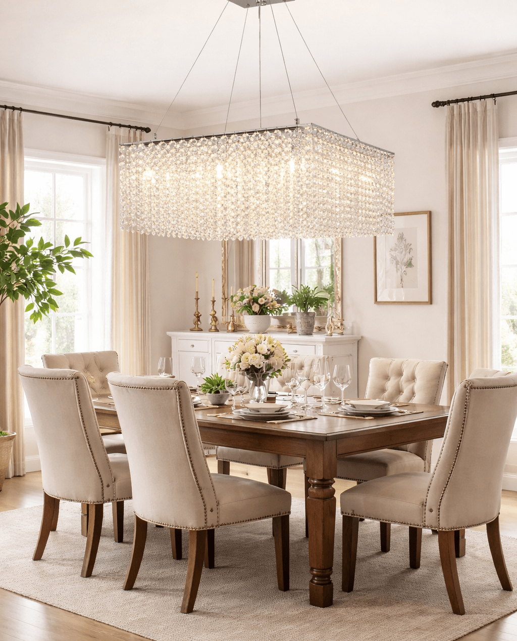 Crystal Frame Chandelier — Rectangular Crystal Ceiling Light for Dining Room