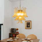 Amber Cascade Glass Chandelier — Tiered Amber Glass Ceiling Light for Dining Room