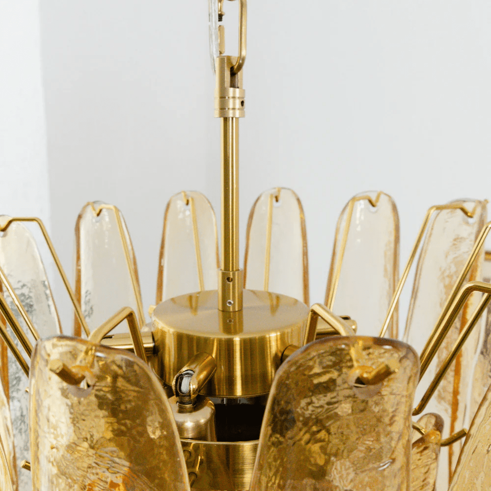 Amber Cascade Glass Chandelier — Tiered Amber Glass Ceiling Light for Dining Room