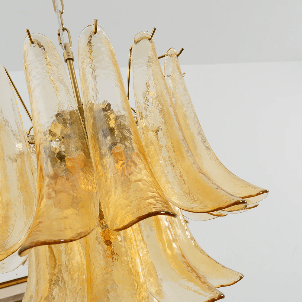 Amber Cascade Glass Chandelier — Tiered Amber Glass Ceiling Light for Dining Room