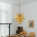 Amber Cascade Glass Chandelier — Tiered Amber Glass Ceiling Light for Dining Room