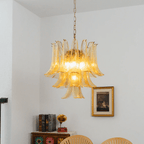 Amber Cascade Glass Chandelier — Tiered Amber Glass Ceiling Light for Dining Room