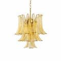 Amber Cascade Glass Chandelier — Tiered Amber Glass Ceiling Light for Dining Room
