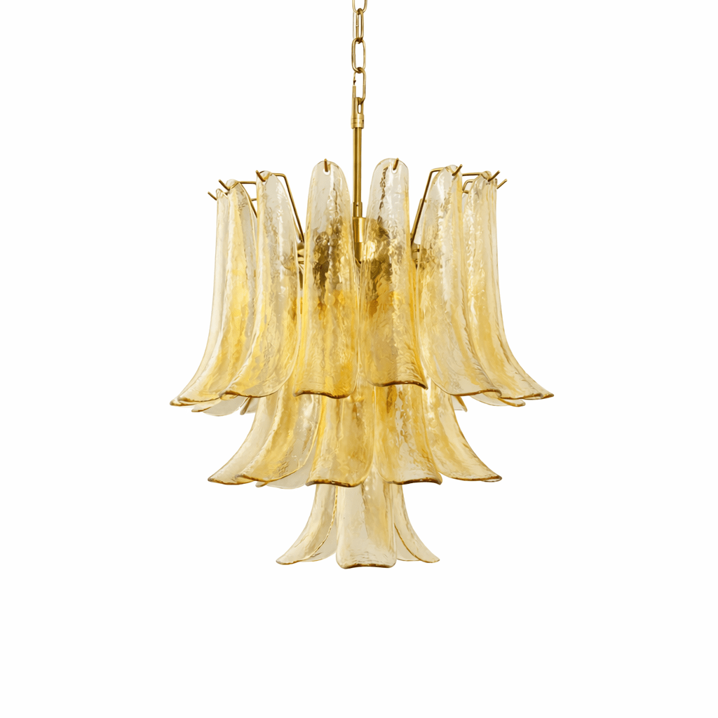 Amber Cascade Glass Chandelier — Tiered Amber Glass Ceiling Light for Dining Room