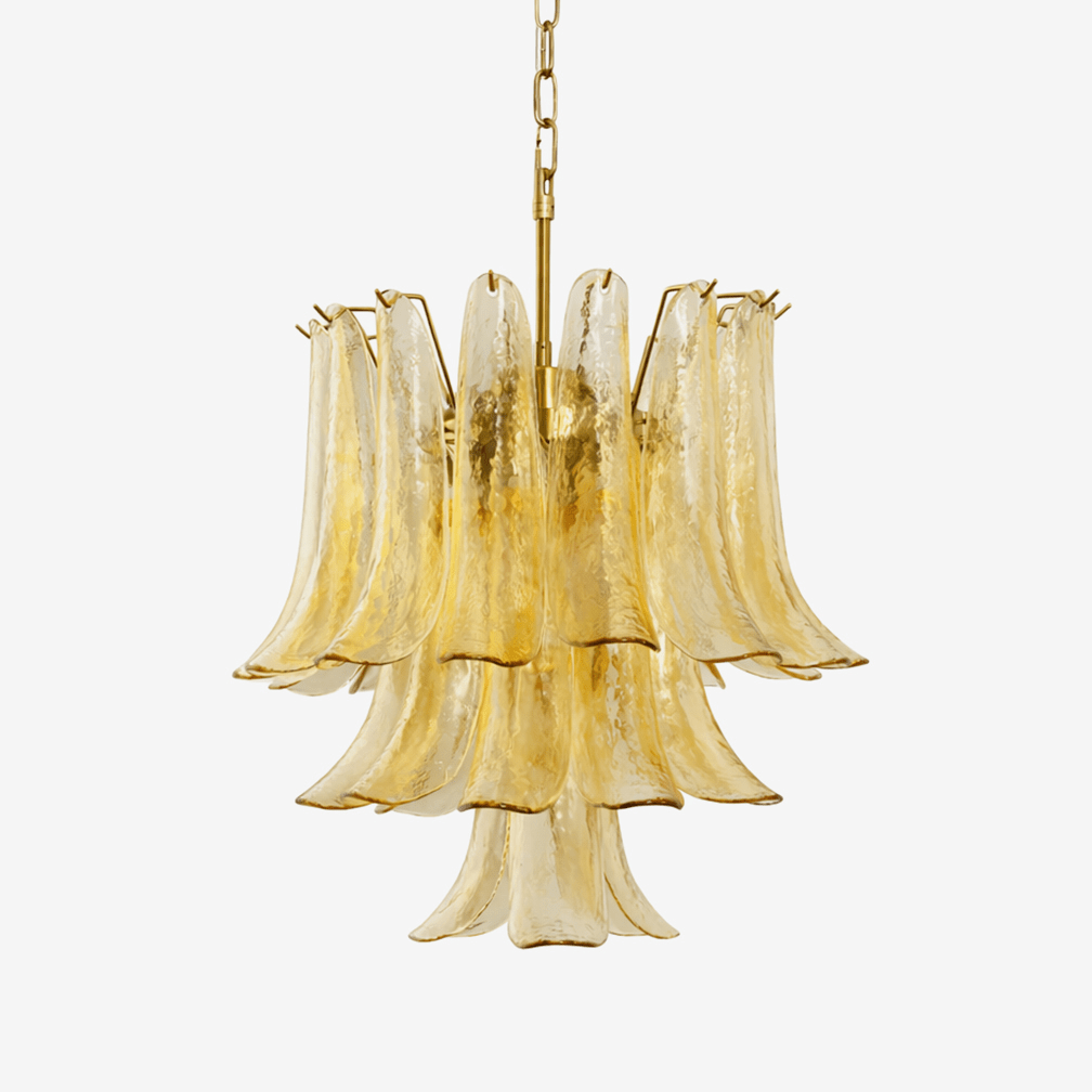 Amber Cascade Glass Chandelier — Tiered Amber Glass Ceiling Light for Dining Room