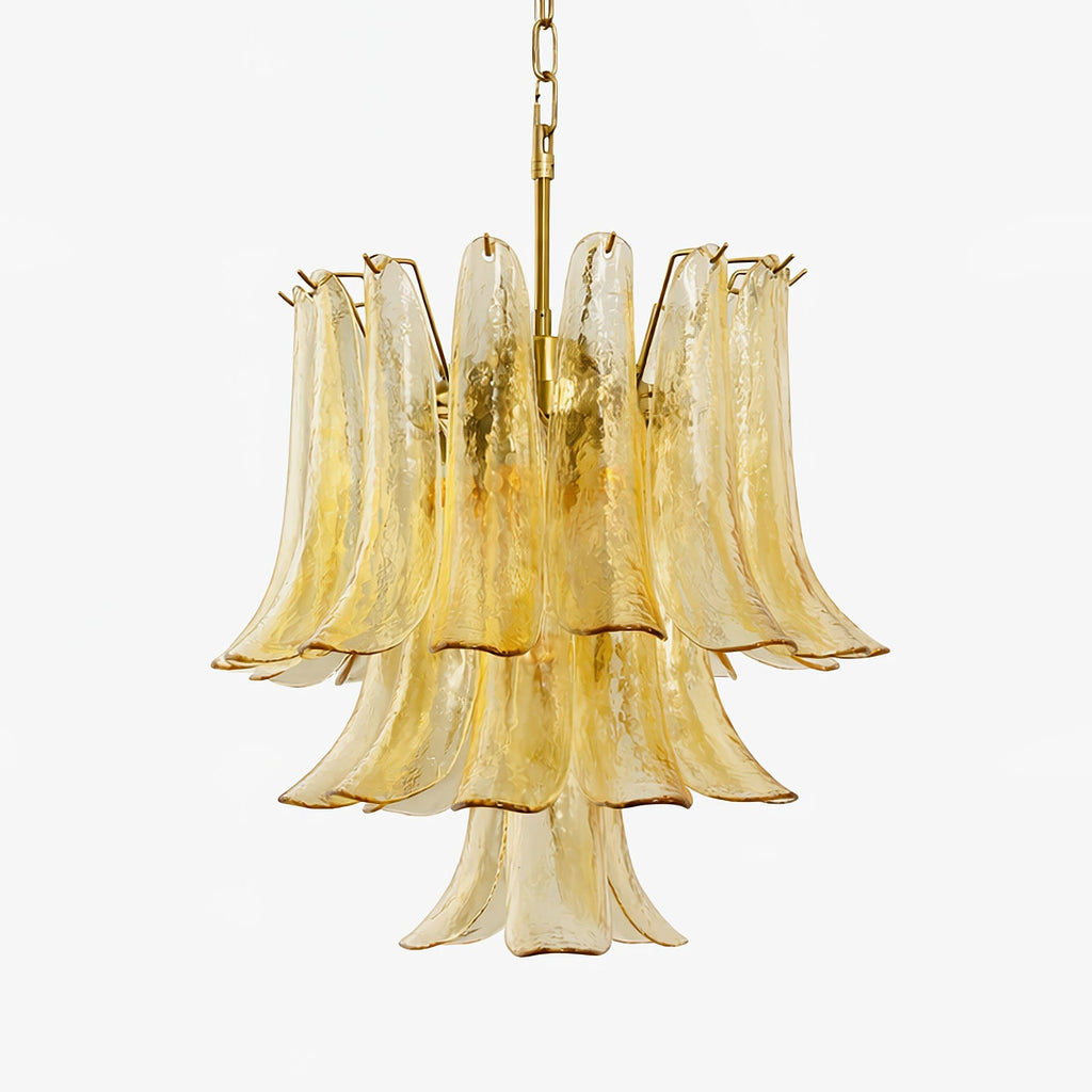 Amber Cascade Glass Chandelier — Tiered Amber Glass Ceiling Light for Dining Room