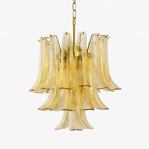Amber Cascade Glass Chandelier — Tiered Amber Glass Ceiling Light for Dining Room
