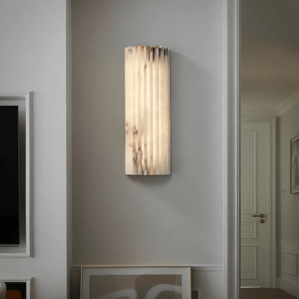 Alvia Alabaster Wall Light — Ribbed Stone Wall Sconce for Bedroom & Hallway
