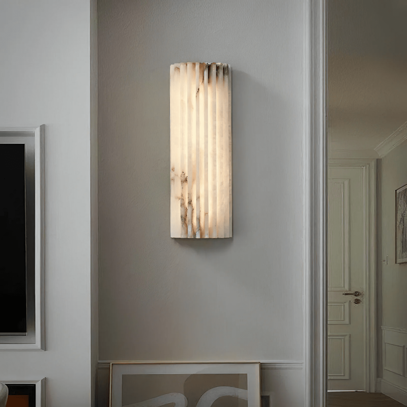 Alvia Alabaster Wall Light — Ribbed Stone Wall Sconce for Bedroom & Hallway