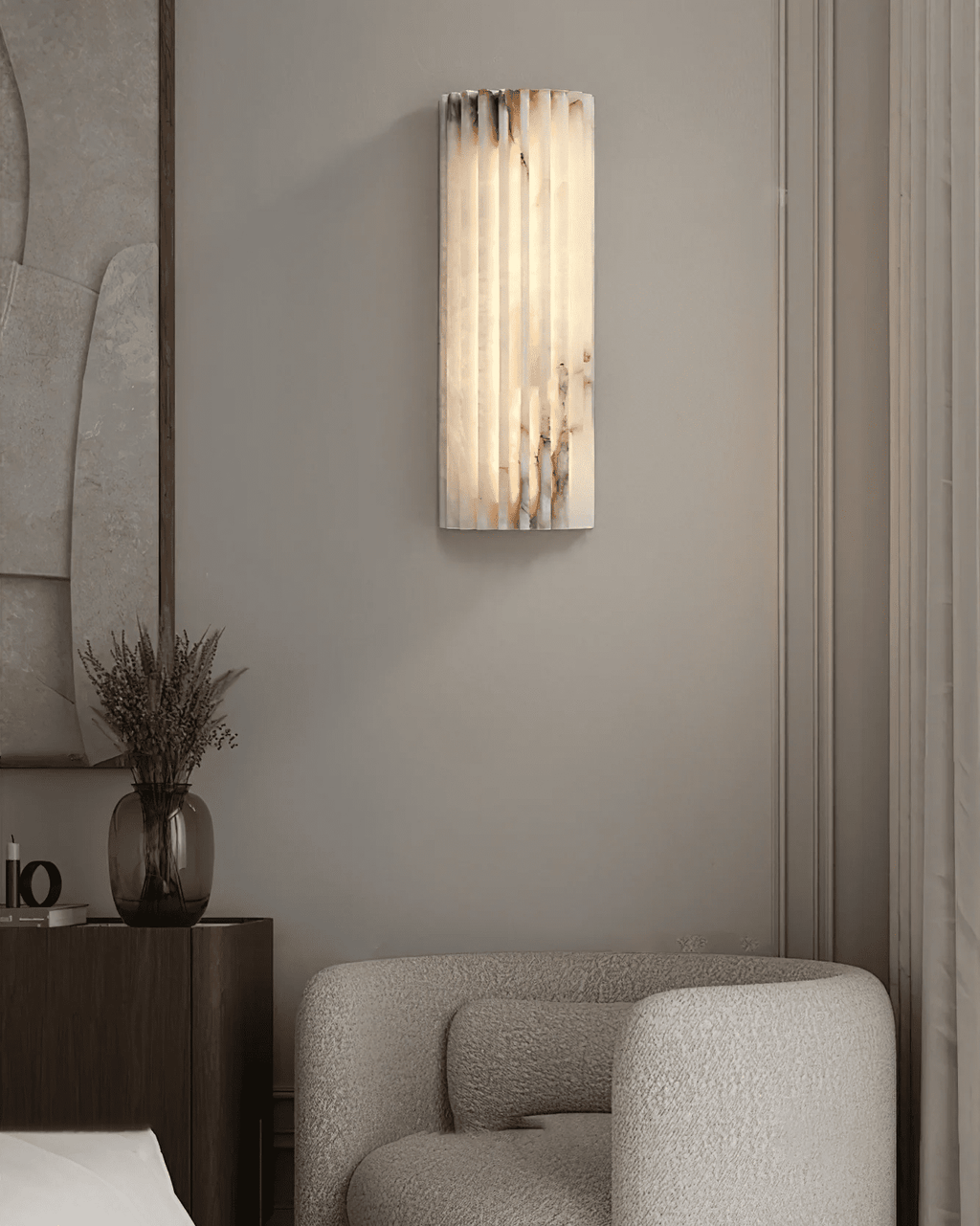 Alvia Alabaster Wall Light — Ribbed Stone Wall Sconce for Bedroom & Hallway