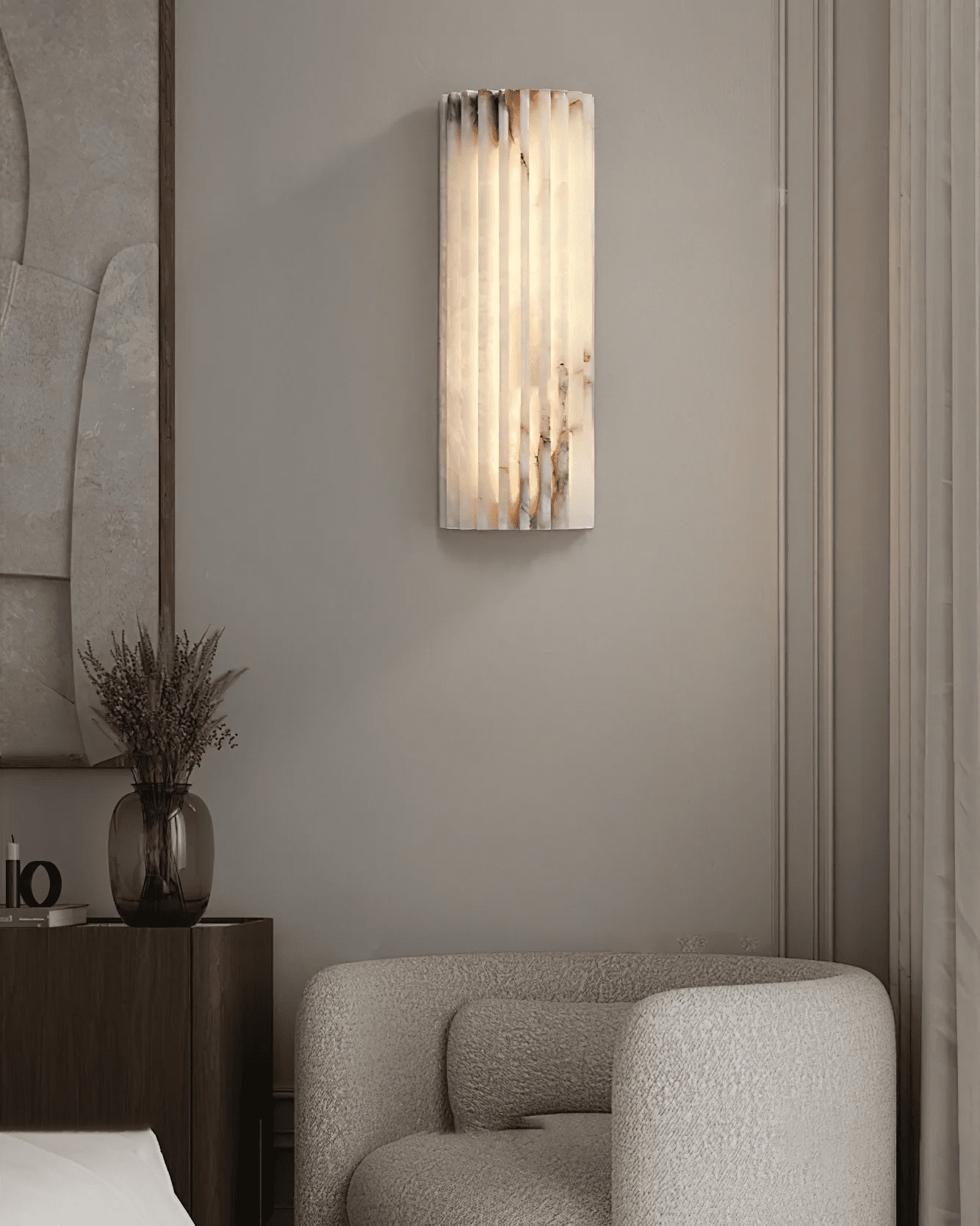 Alvia Alabaster Wall Light — Ribbed Stone Wall Sconce for Bedroom & Hallway