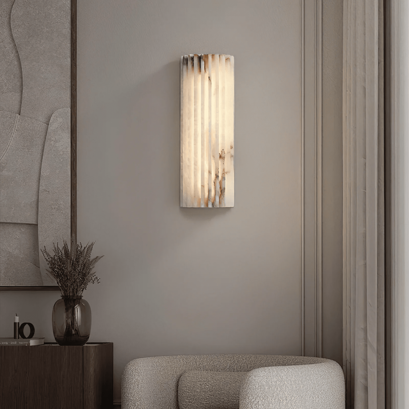 Alvia Alabaster Wall Light — Ribbed Stone Wall Sconce for Bedroom & Hallway