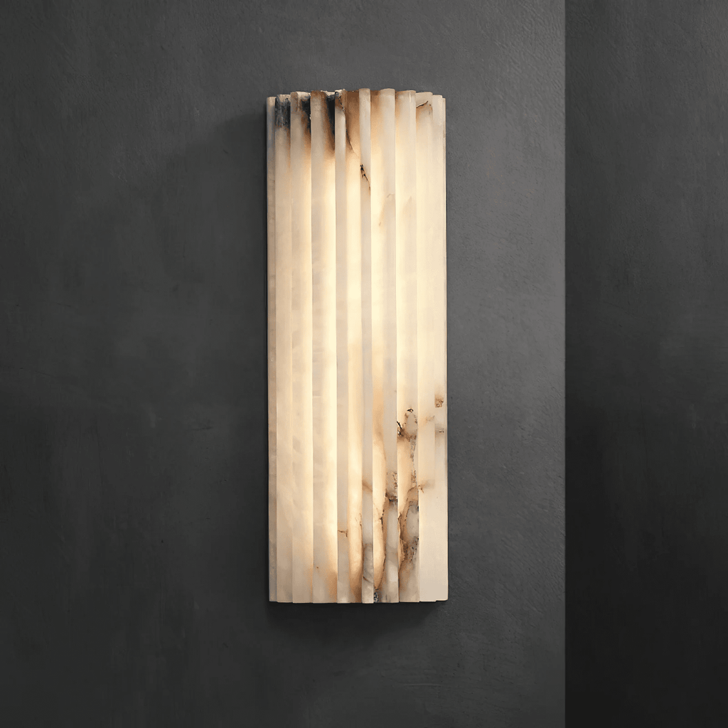 Alvia Alabaster Wall Light — Ribbed Stone Wall Sconce for Bedroom & Hallway