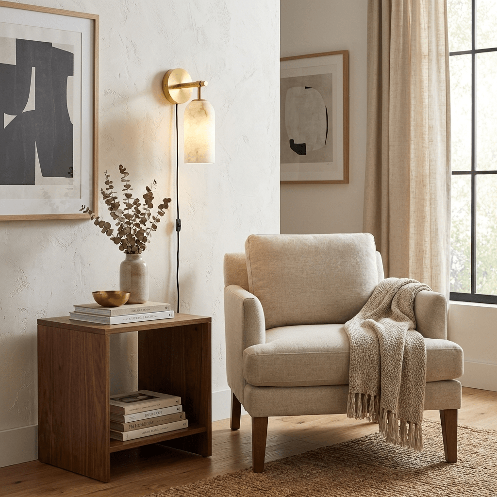 Pillar Alabaster Plug-in Wall Sconce — Plug-In Stone Wall Light for Bedroom