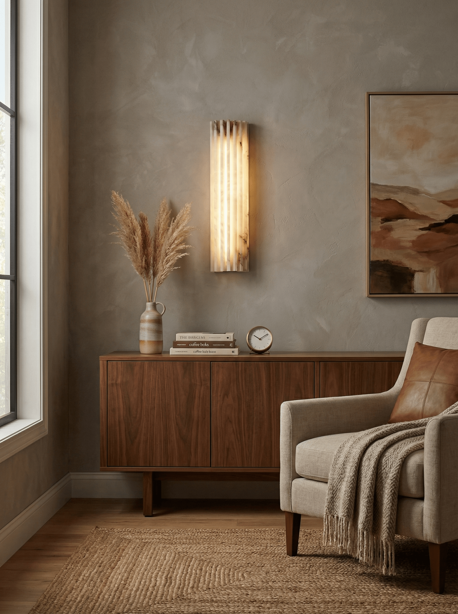 Alvia Alabaster Wall Light — Ribbed Stone Wall Sconce for Bedroom & Hallway