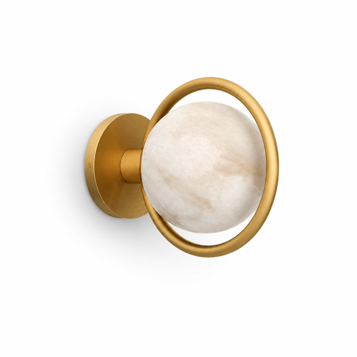 Celestial Ring Alabaster Wall Lamp — Brass Ring Stone Wall Light for Bedroom