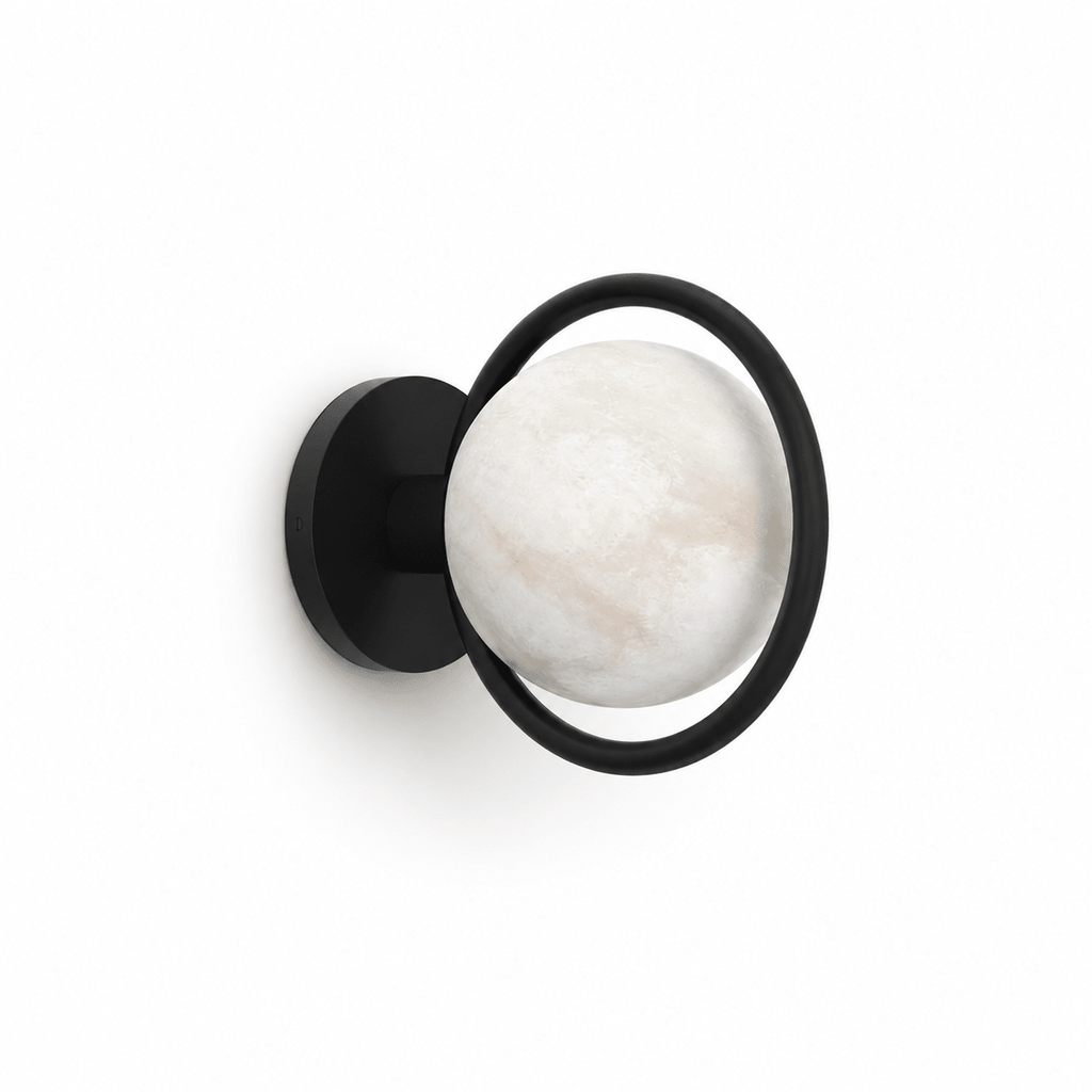 Celestial Ring Alabaster Wall Lamp — Brass Ring Stone Wall Light for Bedroom