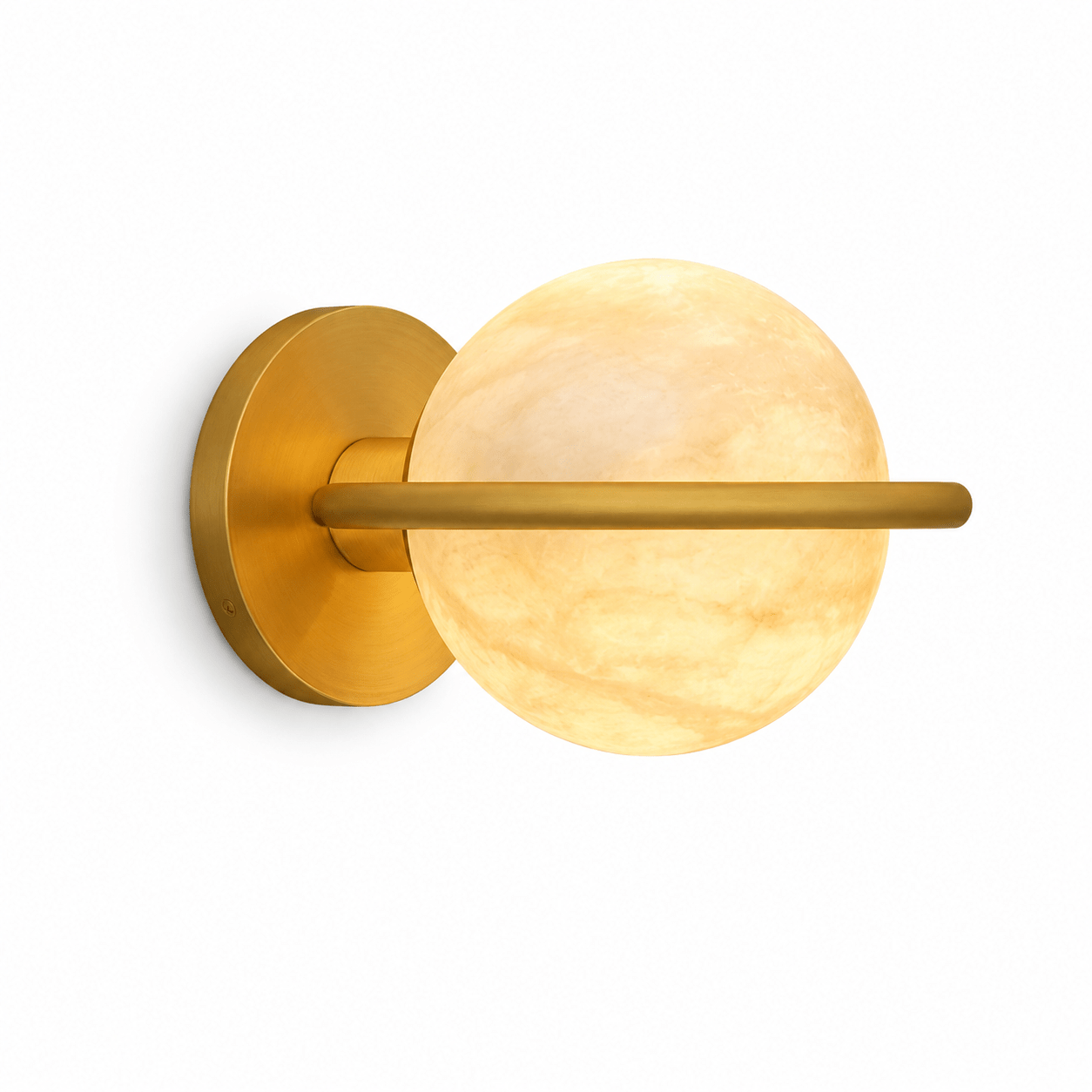 Celestial Ring Alabaster Wall Lamp — Brass Ring Stone Wall Light for Bedroom