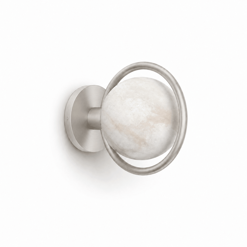 Celestial Ring Alabaster Wall Lamp — Brass Ring Stone Wall Light for Bedroom